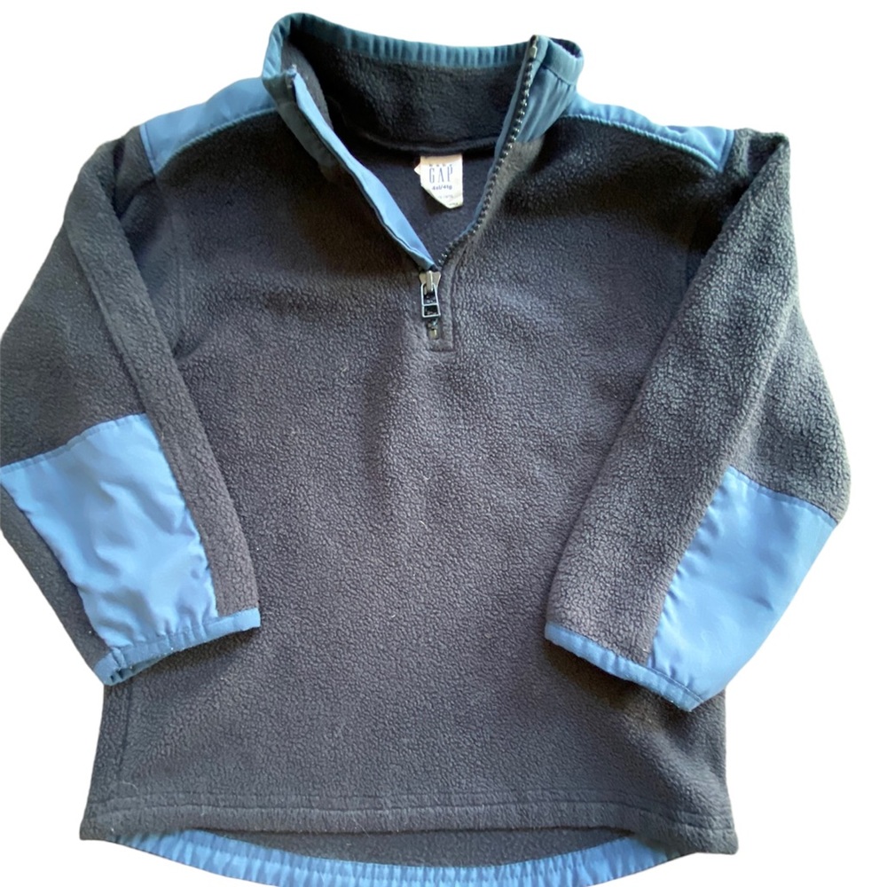 Baby Gap Blue Fleece 1/4 Zip Pullover Light Blue Sateen Collar/Sleeves Size 4T